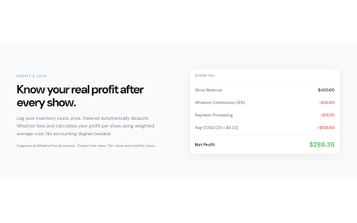 Viewnot for Whatnot :: Real-time live show analytics for Whatnot sellers. Track orders, revenue, units, and average selling price per hour — live.