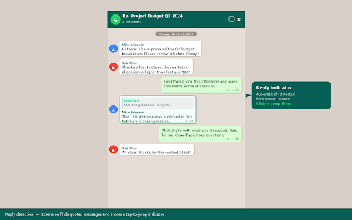 Gmail Messenger View :: Transforms Gmail email threads into a messenger-style chat view. Read long conversations the way you read a chat.
