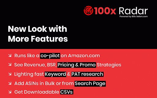100x Radar :: Professional Amazon product research tool with bulk ASIN analysis and insights.