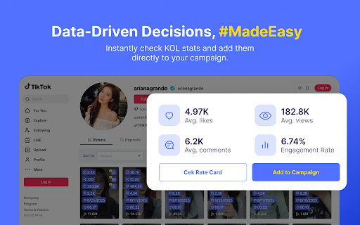 Check Engagement Rate Instagram & Tiktok by KOL.ID :: Sort and organize content on TikTok and Instagram by likes, comments, and other metrics - Powered by KOL.ID