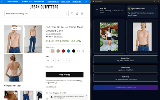 Virtuwear :: A feature rich implementation Virtuwear Chrome Extension. Allowing users to try on clothes from any shopping webiste.