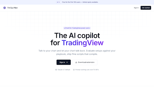 TV Co-Pilot :: AI copilot for TradingView. Talk to your chart, evaluate setups against your playbook, write Pine scripts.