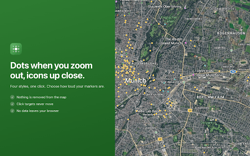 Clean Google Maps :: Shrink Google Maps pins, or turn them into small coloured dots. Your places and labels all stay exactly where they are.