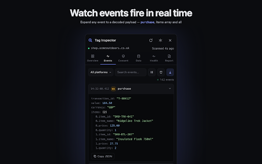 Tag Inspector — Meta Pixel, LinkedIn & GA4 Tag Detector :: Audit any page's tracking setup: detect Meta Pixel, GA4, GTM and 10+ platforms, stream live events, check consent, export reports.