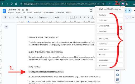 Change Case Extension :: Converts the clipboard text to: Capitalize, Title Case, UPPERCASE, and lowercase.