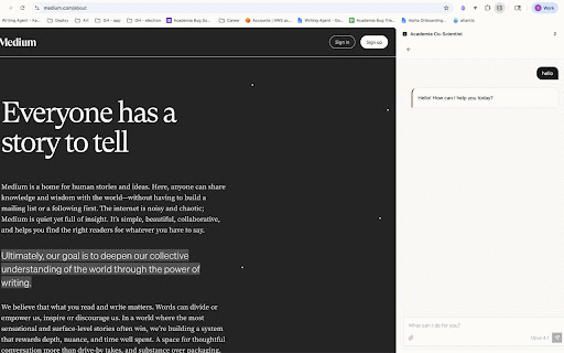 Academia Co-Scientist :: AI research assistant for Academia.edu. Chat side panel that reads and discusses web pages and your research.