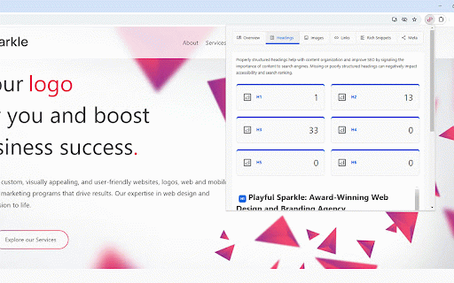 Playful Sparkle SEO Audit :: A lightweight SEO audit tool that analyzes your webpage for key SEO factors, improving SEO, user engagement, and performance.