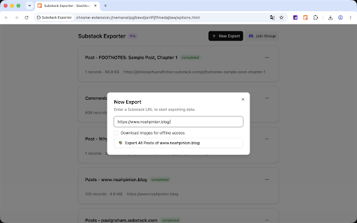 Substack Exporter :: Export Substack posts, comments, notes and subscriptions as Markdown, CSV, HTML or EPUB