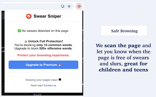 Swear Sniper - Clean Browsing :: Blocks swears on web pages. Free version blocks 15 words. Upgrade for 500+ words.