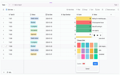 Airtable Cell Coloring :: Cell and row background coloring for Airtable with persistence across sorts, filters, and view switches
