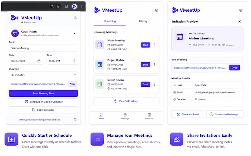 Vision Meeting Scheduler :: Start or schedule Vision Meeting sessions from Chrome and Google Calendar.
