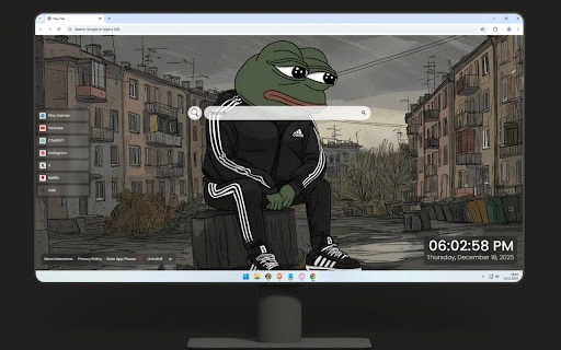 Pepe the Frog Depressed Live Wallpaper :: Sad Pepe the Frog in Adidas tracksuit sitting alone on melancholic city street scene.