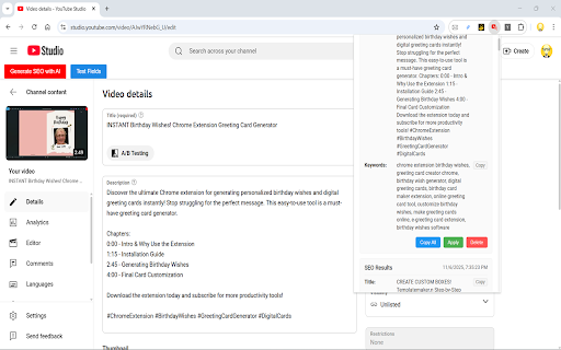 YouTube SEO AI Optimizer :: AI-powered SEO optimization for YouTube videos immediately after upload