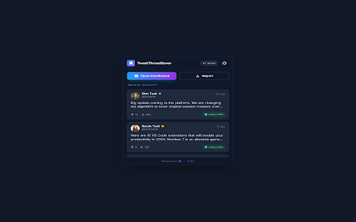 Tweet Thread Saver :: Save X/Twitter threads with one click. AI summaries, searchable archive, export to NotebookLM & Markdown. Never lose valuable…
