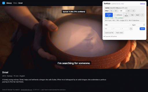 SoftSub: Add Subtitles to Any Video — Auto-Sync, SRT & Translate :: Add subtitles to any video: search, load .srt/.vtt/.ass, sync and translate. Auto-sync verifies itself before it moves your timing.