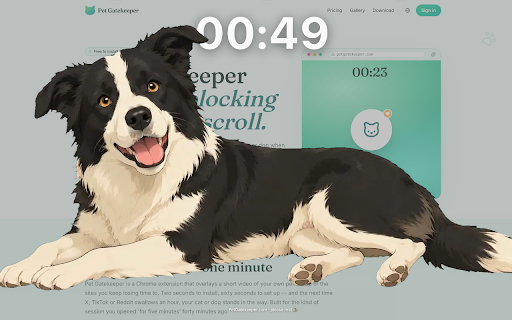 Pet Gatekeeper — Cat & Dog Focus Break Timer :: Scrolling too long? Pet Gatekeeper hijacks your screen with cute cat and dog videos to force a break.