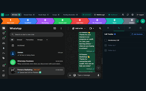Leadr :: CRM sidebar for WhatsApp Web — manage leads, templates, and pipeline