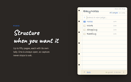EasyNotes :: A pocket notebook in your toolbar. Unlimited pages and notes, searchable, synced across your devices.