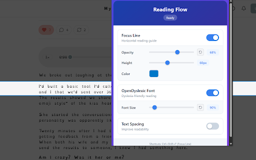 Reading Flow Extension :: Enhance academic reading with focus lines, guided reading, and distraction elimination tools