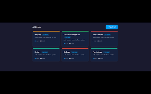 Ulearn - YouTube Quiz & Spaced Repetition :: AI quizzes from YouTube videos with spaced repetition. AI features use Ulearn Credits. Free to browse courses.