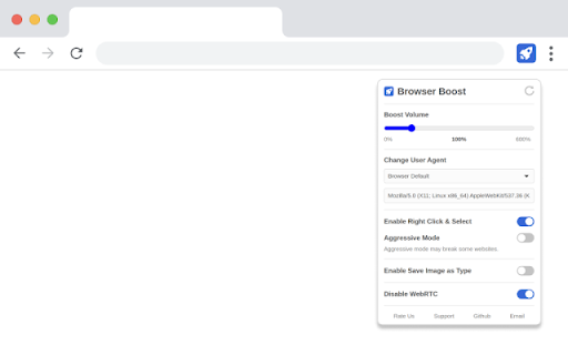 Browser Boost - Extra Tools for Chrome :: Boost Volume, Change User Agent, Enable Right Click, Copy & Select, Disable WebRTC, and Save Image as Type (JPG, PNG & WebP).