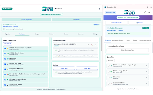 Organize Your Tab by Techtency™ :: Organize, group, and manage unlimited tabs with workspaces, AI titles, and smart features