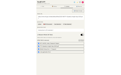 Small GPT :: AI-powered research sidebar with form filling and context awareness