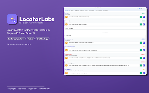 Locator Labs-Playwright, Selenium, Cypress & WebdriverIO Locator Generator :: Generate smart locators for Playwright, Selenium, Cypress, WebdriverIO & Robot Framework
