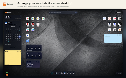 Deskpot - Custom New Tab & Speed Dial :: A customizable Chrome new tab speed dial with shortcuts, folders, widgets, calendar, notes, weather, and wallpapers.