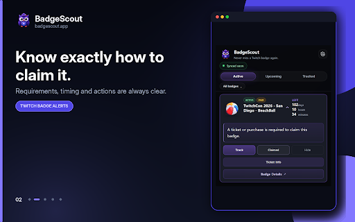 Twitch Badge Alerts - by BadgeScout :: Get alerts for active, upcoming, free, paid and final-24h Twitch badges. Track badges, set reminders and never miss one.