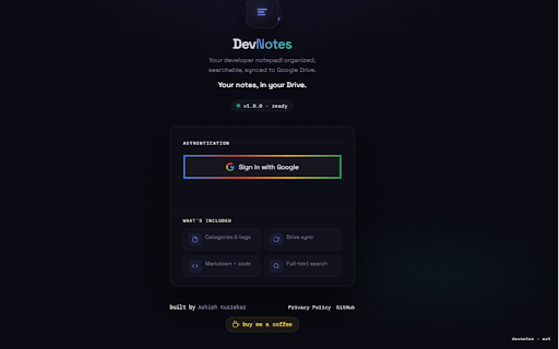 DevNotes – Developer Notepad :: On-page notepad for developers. Save notes, highlights & to-dos on any site. Sync to Drive. Get Meet reminders.