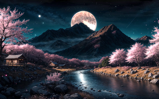 Moonlit Sakura Valley at Night Live Wallpaper :: Transform your new tab with a serene live HD video of Moonlit Sakura Valley, bringing tranquility and beauty to your browsing e...