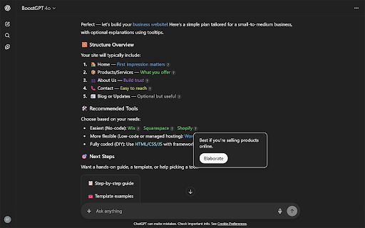 BoostGPT :: BoostGPT enables instant follow-up ideas, smart buttons, color highlights & more, boosting your productivity. It removes the mental…