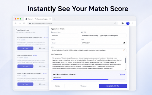 Got Offer — Job Tracker :: Save jobs from DOU, Djinni, LinkedIn and more to your Got Offer dashboard with one click. AI-powered CV match insights included.