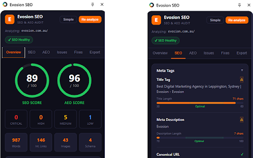 Evosion SEO :: Audit any page for SEO issues, AI answer-engine readiness, and get prioritized fixes with plain-English explanations.