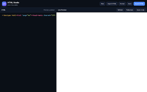 HTML Studio - Live Editor :: Professional HTML editor with instant live preview, local autosave and import/export.