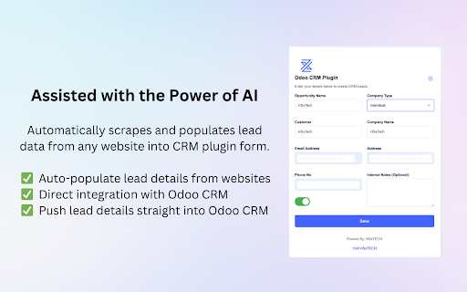 Odoo CRM :: This extension allows you to directly create leads in any Odoo instance. Please note that this is the beta version.