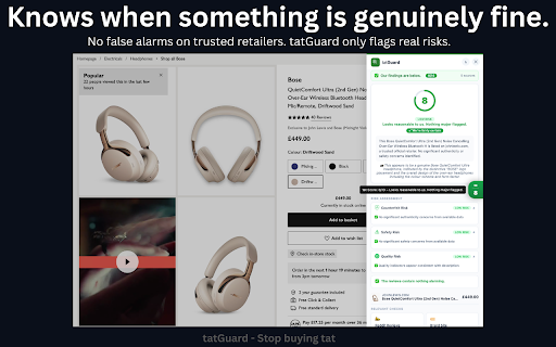 tatGuard — Online Fake & Scam Protection :: AI-powered counterfeit and scam detector for online shopping. Instant risk scores for any product, on any marketplace.