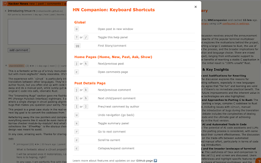 Hacker News Companion :: Enhance Hacker News with AI-powered discussion summaries, and enable keyboard navigation with Vim-style shortcuts
