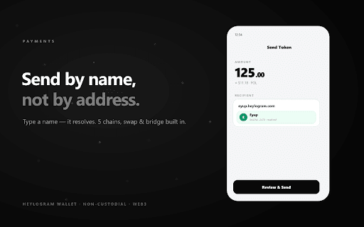 Heylogram Wallet :: Self-custody Web3 wallet — send to readable names instead of long addresses, manage your tokens and NFTs, keys stay with you.