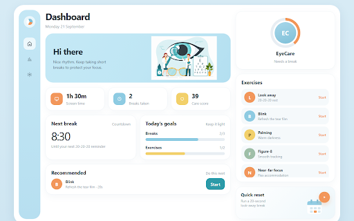 EyeCare – Eye Strain & Break Reminders :: Protect your eyes with 20-20-20 reminders, guided exercises, and a gentle blue-light overlay.