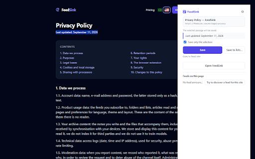 FeedSink :: Save any page to FeedSink, subscribe to its RSS feed and capture highlights.
