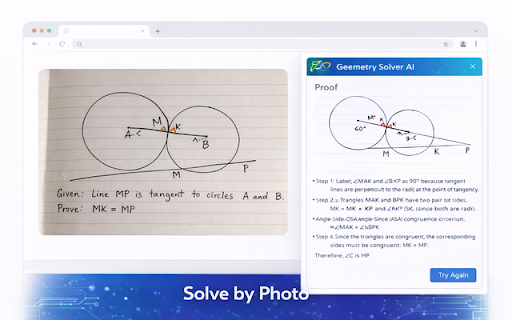 Geometry Solver – AI Geometry Tutor & Proof Helper :: Instantly solve geometry problems with AI. Upload diagrams or text and get step-by-step solutions with annotated proofs.