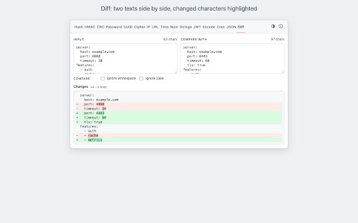 Hasher :: Developer's toolbox. Calculates MD5, SHA-1, SHA-2, IP/Subnet, URL decode, Base64 and more