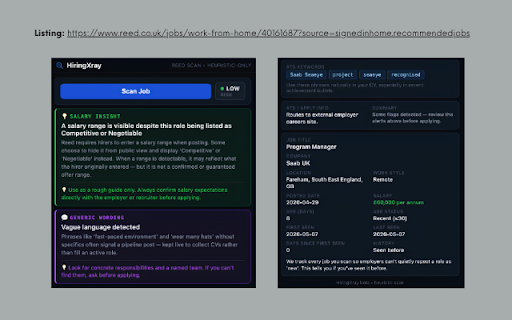 HiringXray :: Scan job boards for ghost jobs, ATS friction & repost signals. Reed, eFin, Totaljobs, Indeed, Greenhouse.