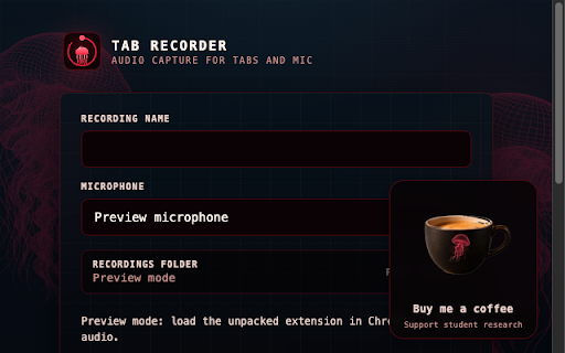 Tab Recorder :: Free tab and mic audio recorder with local saving, local transcription, and browser AI summaries.