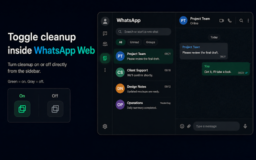Just Copy What You Want - for Whatsapp :: Cleans text copied from WhatsApp Web, keeping only the message content.