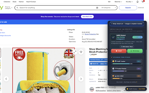 VeRO Detect – Brand & Restricted Item Checker :: Checks AliExpress, eBay and Amazon products against eBay VeRO and UK restricted-item rules before you list them.