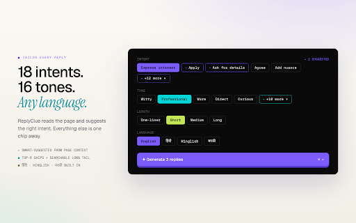 ReplyClue :: AI reply assistant Chrome extension - write better replies anywhere on the web.