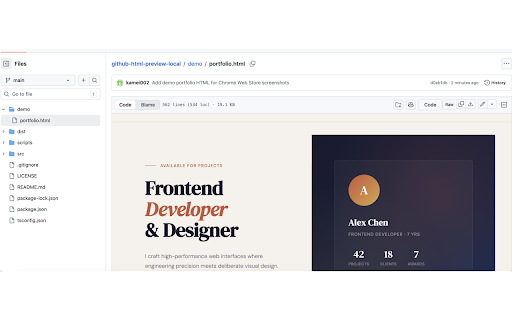 GitHub HTML Preview Local :: Preview the currently displayed GitHub HTML source locally, without a GitHub access token.